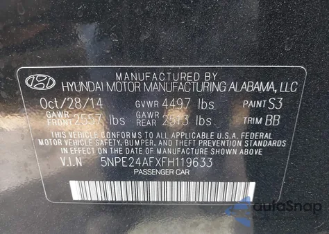 2015 Hyundai Sonata Se z USA, uszkodzony, nr VIN 5NPE24AFXFH119633